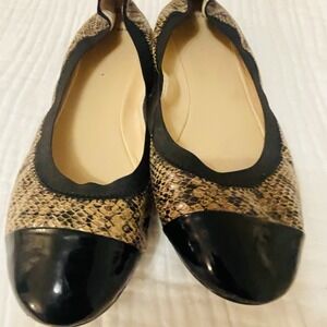 Cole Haan 11b Leather Ballet  Flats Cap Toe EUC Comfort Snakeskin Career